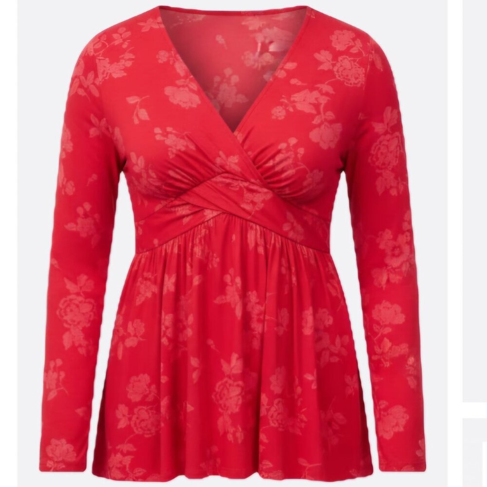 torrid Red Floral Wrap-Front Long Sleeve Top